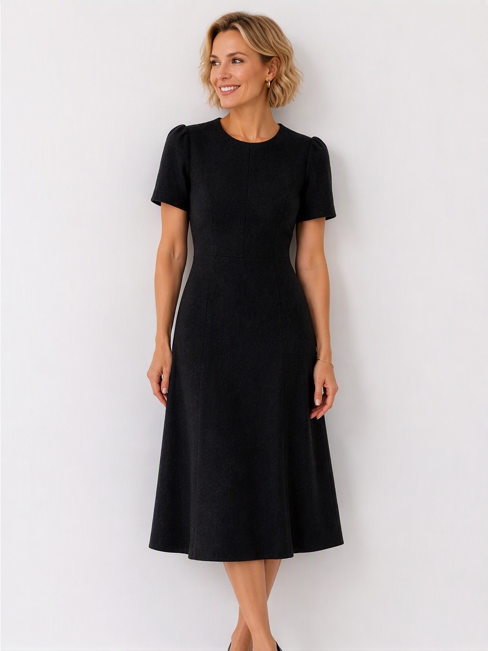 Classic suede, royal blue Midi Dress - Elegant Women's A-Line